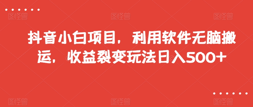 抖音小白项目，利用软件无脑搬运，收益裂变玩法日入500+【揭秘】-一点通资源网