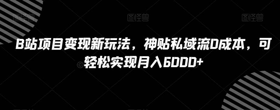 B站项目变现新玩法，神贴私域流0成本，可轻松实现月入6000+【揭秘】-一点通资源网