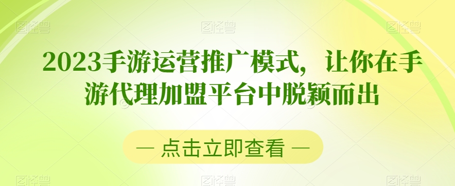 2023手游运营推广模式，让你在手游代理加盟平台中脱颖而出-一点通资源网