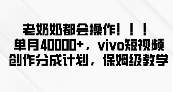老奶奶都会操作，新平台无脑操作，单月40000+，vivo短视频创作分成计划【揭秘】-一点通资源网