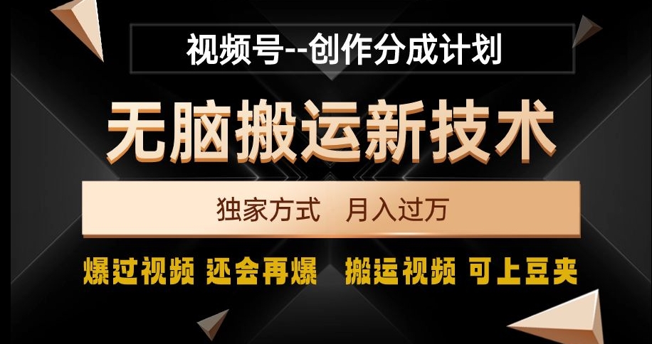 视频号无脑搬运新技术，破原创壕流量，独家方式，爆过视频，还会再爆【揭秘】-一点通资源网