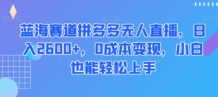 蓝海赛道拼多多无人直播，日入2600+，0成本变现，小白也能轻松上手【揭秘】-一点通资源网