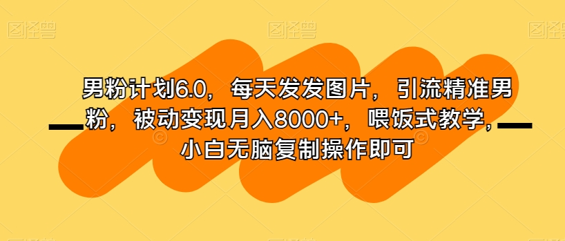 男粉计划6.0，每天发发图片，引流精准男粉，被动变现月入8000+，喂饭式教学，小白无脑复制操作即可-一点通资源网