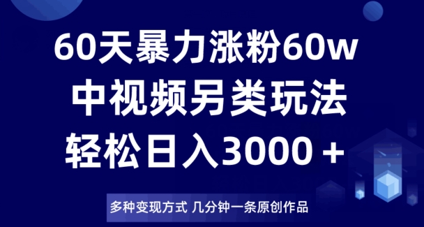 60天暴力涨粉60W，中视频另类玩法，日入3000＋，几分钟一条原创作品多种变现方式-一点通资源网