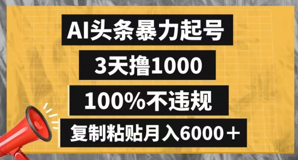 AI头条暴力起号，3天撸1000,100%不违规，复制粘贴月入6000＋【揭秘】-一点通资源网