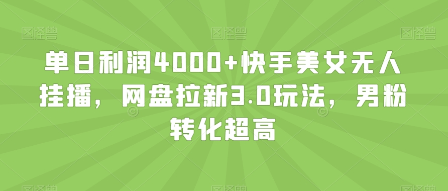 单日利润4000+快手美女无人挂播，网盘拉新3.0玩法，男粉转化超高【揭秘】-一点通资源网