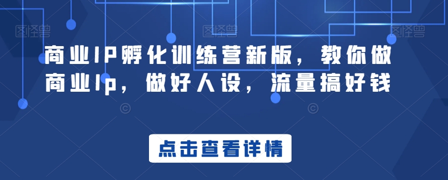商业IP孵化训练营新版，教你做商业Ip，做好人设，流量搞好钱-一点通资源网