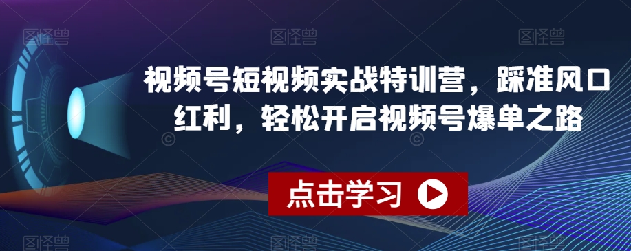 视频号短视频实战特训营，踩准风口红利，轻松开启视频号爆单之路-一点通资源网