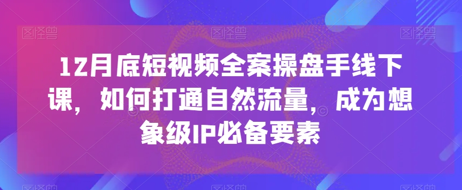 12月底短视频全案操盘手线下课，如何打通自然流量，成为想象级IP必备要素-一点通资源网