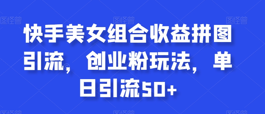 快手美女组合收益拼图引流，创业粉玩法，单日引流50+【揭秘】-一点通资源网