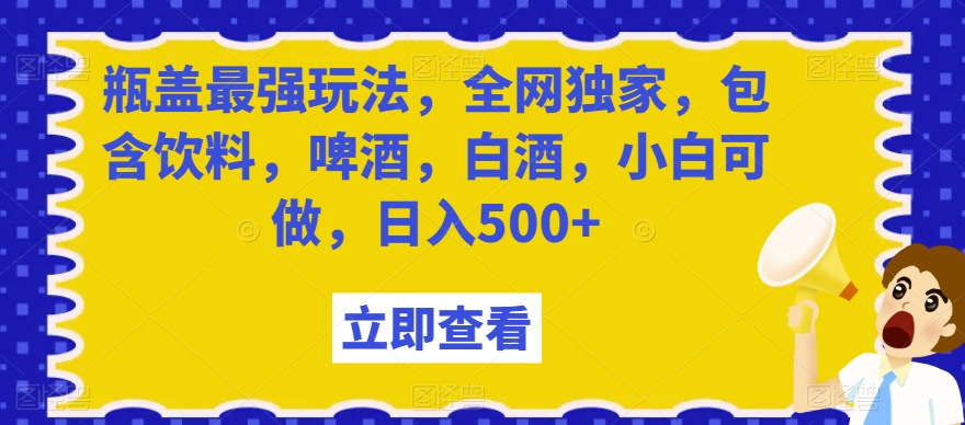 瓶盖最强玩法，全网独家，包含饮料，啤酒，白酒，小白可做，日入500+【揭秘】-一点通资源网