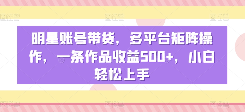 明星账号带货，多平台矩阵操作，一条作品收益500+，小白轻松上手【揭秘】-一点通资源网