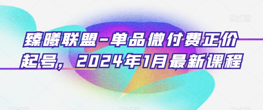 臻曦联盟-单品微付费正价起号，2024年1月最新课程-一点通资源网