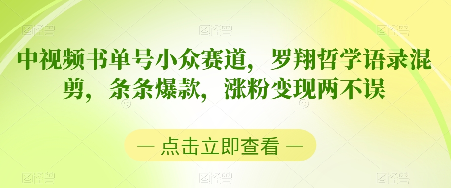 中视频书单号小众赛道，罗翔哲学语录混剪，条条爆款，涨粉变现两不误【揭秘】-一点通资源网