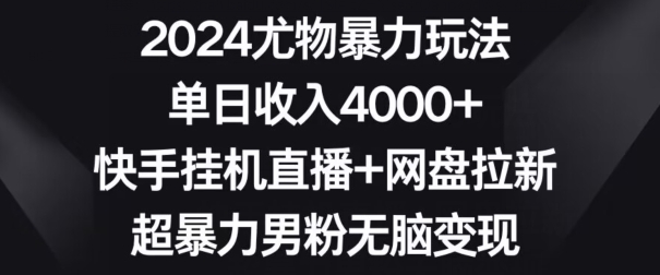 2024尤物暴力玩法，单日收入4000+，快手挂机直播+网盘拉新，超暴力男粉无脑变现【揭秘】-一点通资源网