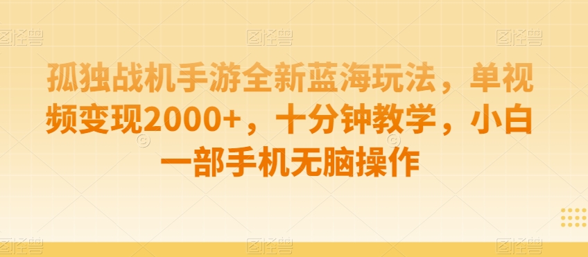 孤独战机手游全新蓝海玩法，单视频变现2000+，十分钟教学，小白一部手机无脑操作【揭秘】-一点通资源网