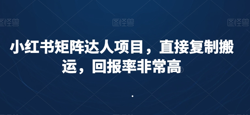 小红书矩阵达人项目，直接复制搬运，回报率非常高-一点通资源网