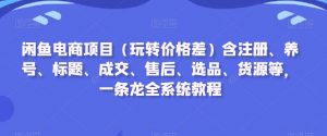 闲鱼电商项目(玩转价格差)含注册、养号、标题、成交、售后、选品、货源等,一条龙全系统教程-一点通资源网