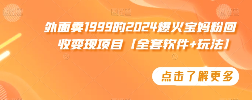 外面卖1999的2024爆火宝妈粉回收变现项目【全套软件+玩法】【揭秘】-一点通资源网