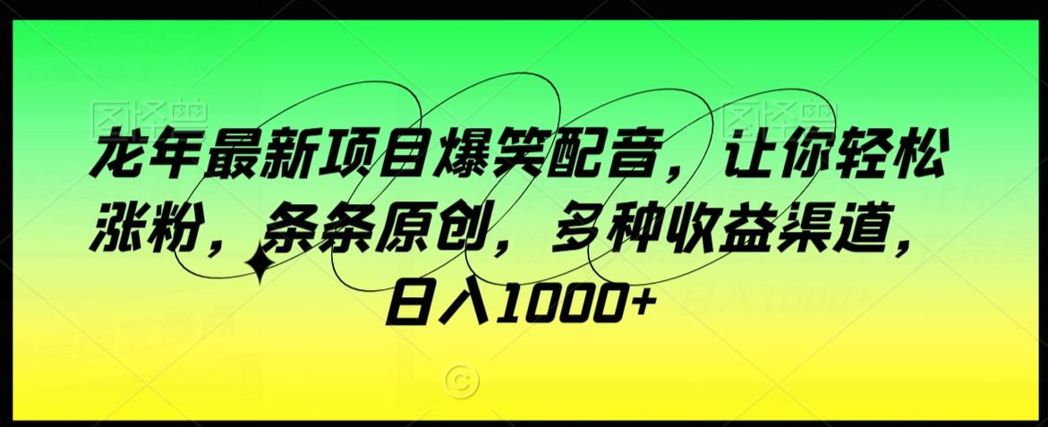 龙年最新项目爆笑配音，让你轻松涨粉，条条原创，多种收益渠道，日入1000+【揭秘】-一点通资源网