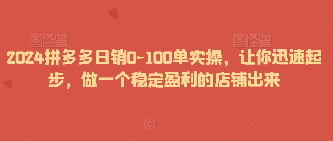 2024拼多多日销0-100单实操，让你迅速起步，做一个稳定盈利的店铺出来-一点通资源网