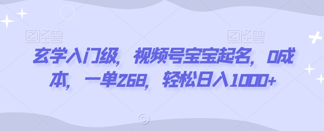 玄学入门级，视频号宝宝起名，0成本，一单268，轻松日入1000+【揭秘】-一点通资源网