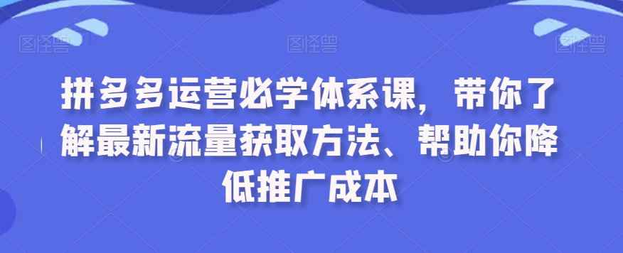 拼多多运营必学体系课，带你了解最新流量获取方法、帮助你降低推广成本-一点通资源网