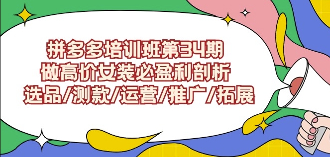拼多多培训班第34期：做高价女装必盈利剖析选品/测款/运营/推广/拓展-一点通资源网