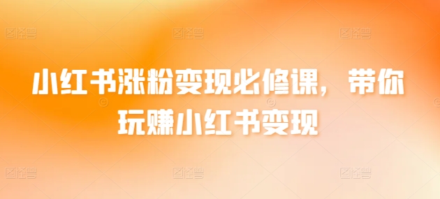 小红书涨粉变现必修课，带你玩赚小红书变现-一点通资源网