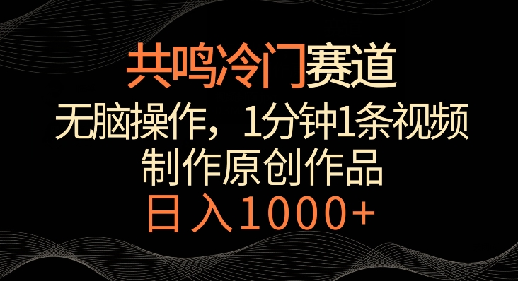 共鸣冷门赛道，无脑操作，一分钟一条视频，日入1000+【揭秘】-一点通资源网