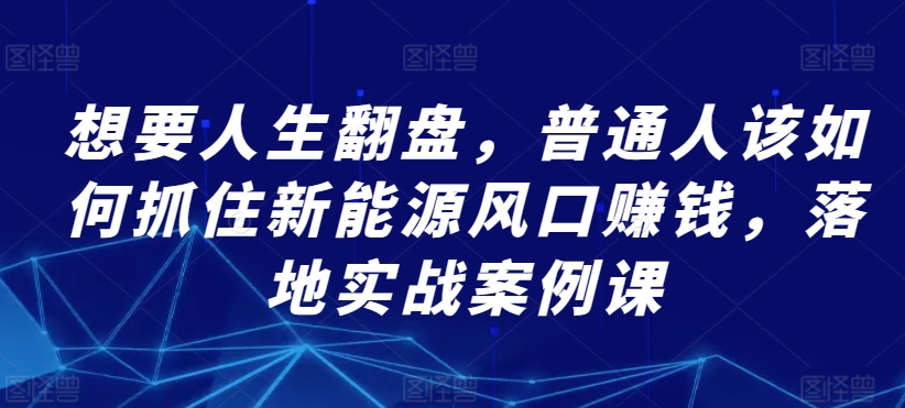 想要人生翻盘，普通人该如何抓住新能源风口赚钱，落地实战案例课-一点通资源网