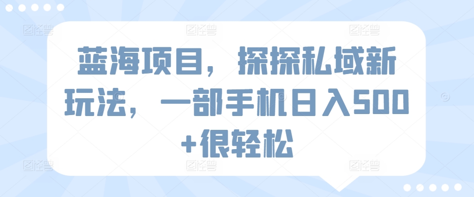 蓝海项目，探探私域新玩法，一部手机日入500+很轻松【揭秘】-一点通资源网