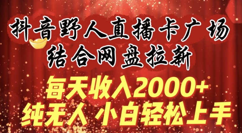 每天收入2000+，抖音野人直播卡广场，结合网盘拉新，纯无人，小白轻松上手【揭秘】-一点通资源网