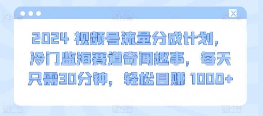 2024视频号流量分成计划，冷门监海赛道奇闻趣事，每天只需30分钟，轻松目赚 1000+【揭秘】-一点通资源网