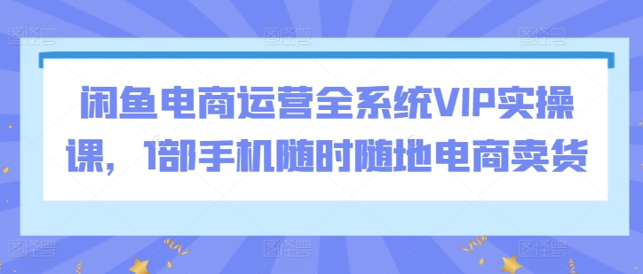 闲鱼电商运营全系统VIP实操课，1部手机随时随地电商卖货-一点通资源网