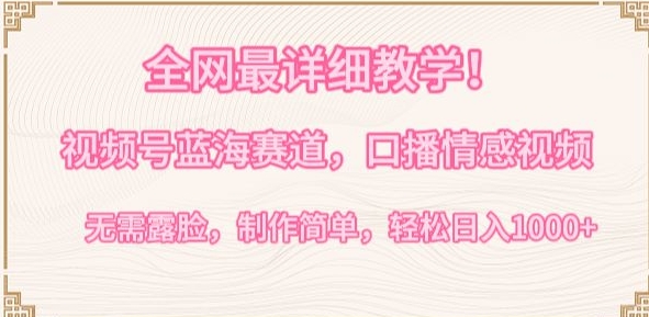 全网最详细教学，视频号蓝海赛道，口播情感视频，无需露脸，制作简单，轻松实现日入1000+【揭秘】-一点通资源网