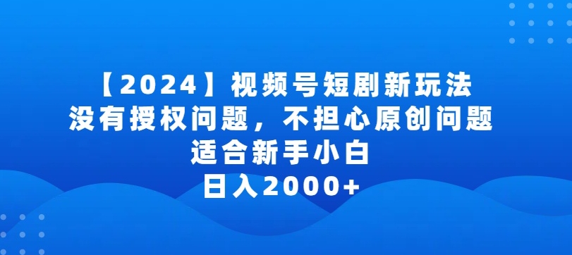 2024视频号短剧玩法，没有授权问题，不担心原创问题，适合新手小白，日入2000+【揭秘】-一点通资源网