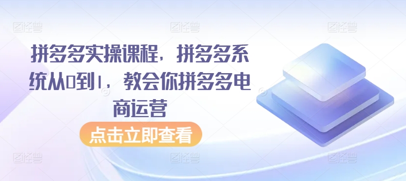 拼多多实操课程，拼多多系统从0到1，教会你拼多多电商运营-一点通资源网