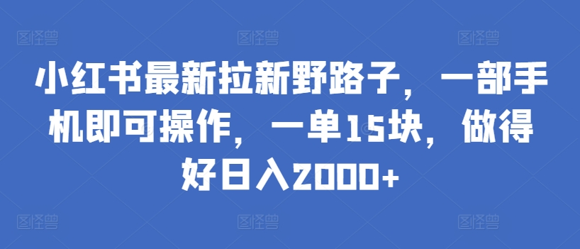 小红书最新拉新野路子，一部手机即可操作，一单15块，做得好日入2000+【揭秘】-一点通资源网