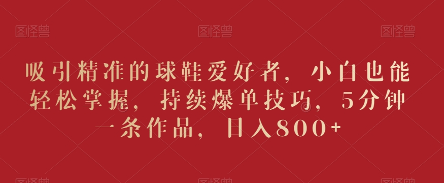 吸引精准的球鞋爱好者，小白也能轻松掌握，持续爆单技巧，5分钟一条作品，日入800+【揭秘】-一点通资源网