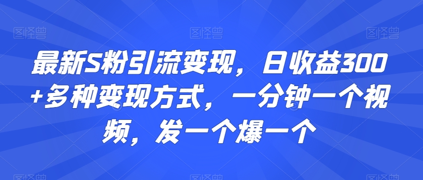 最新S粉引流变现，日收益300+多种变现方式，一分钟一个视频，发一个爆一个【揭秘】-一点通资源网