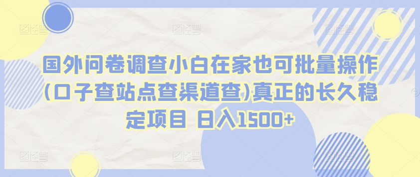 国外问卷调查小白在家也可批量操作(口子查站点查渠道查)真正的长久稳定项目 日入1500+【揭秘】-一点通资源网