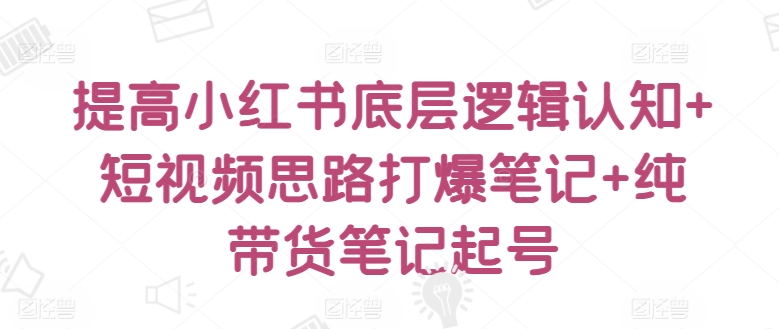 提高小红书底层逻辑认知+短视频思路打爆笔记+纯带货笔记起号-一点通资源网