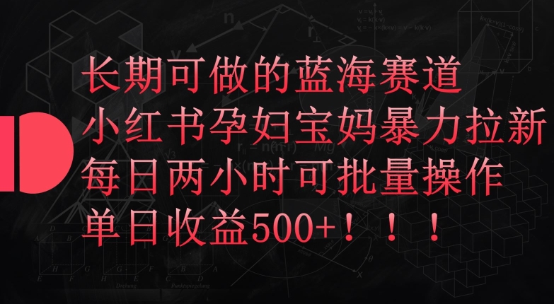 长期可做的蓝海赛道，小红书孕妇宝妈暴力拉新玩法，每日两小时可批量操作，单日收益500+【揭秘】-一点通资源网
