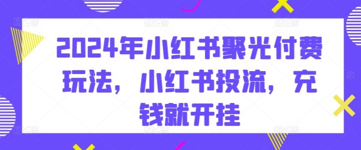 2024年小红书聚光付费玩法，小红书投流，充钱就开挂-一点通资源网
