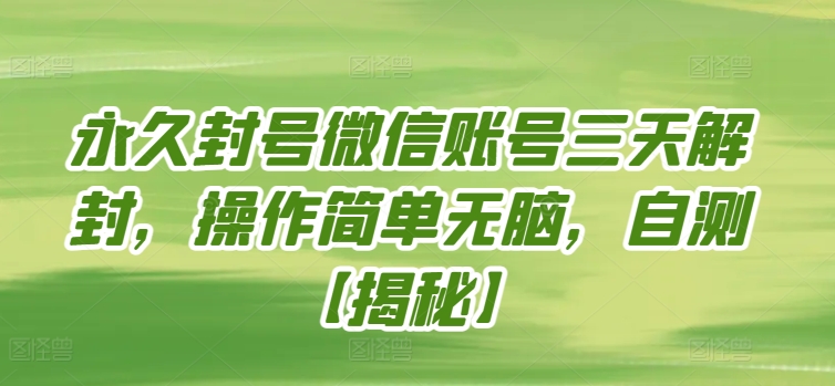 永久封号微信账号三天解封，操作简单无脑，自测【揭秘】-一点通资源网