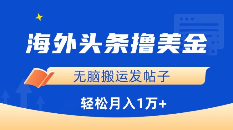 海外头条撸美金，无脑搬运发帖子，月入1万+，小白轻松掌握【揭秘】-一点通资源网