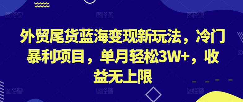 外贸尾货蓝海变现新玩法，冷门暴利项目，单月轻松3W+，收益无上限【揭秘】-一点通资源网