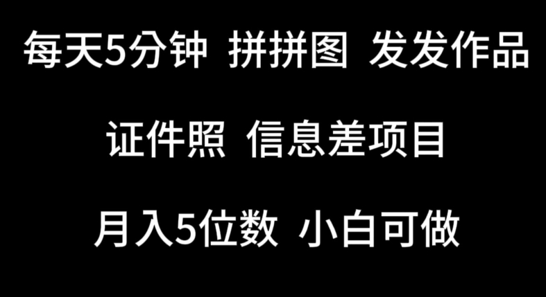 每天5分钟，拼拼图发发作品，证件照信息差项目，小白可做【揭秘】-一点通资源网