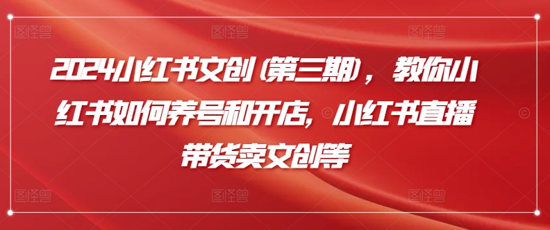 2024小红书文创(第三期)，教你小红书如何养号和开店，小红书直播带货卖文创等-一点通资源网